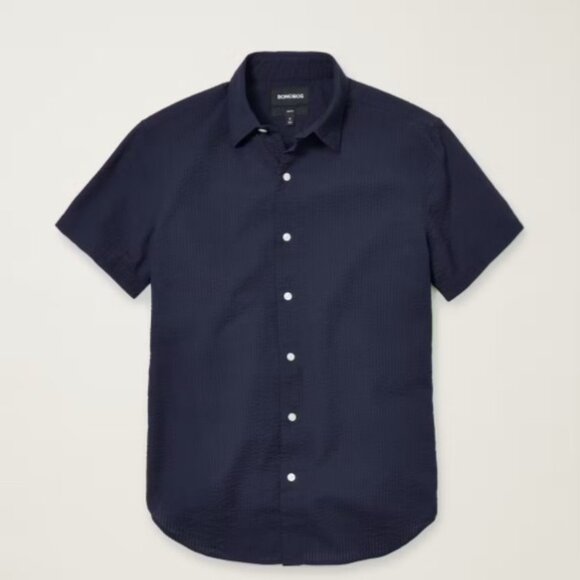 Bonobos Riviera short-sleeve in Blue Black Seersucker Check - Picture 1 of 10